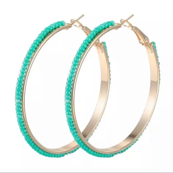 Boutique Jewelry - 🍒3/$30 New Turquoise Beaded Hoop Earrings